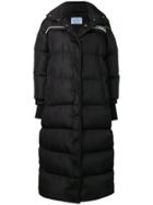 Prada Long Padded Logo Coat - Black