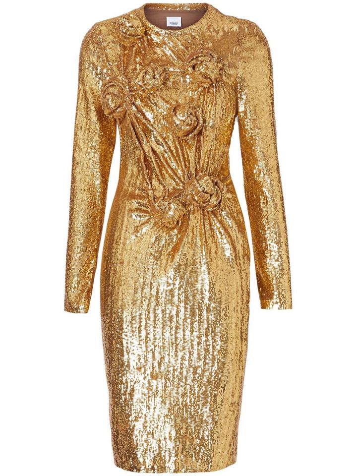 Burberry Hand-gathered Detail Sequinned Dress - Gold
