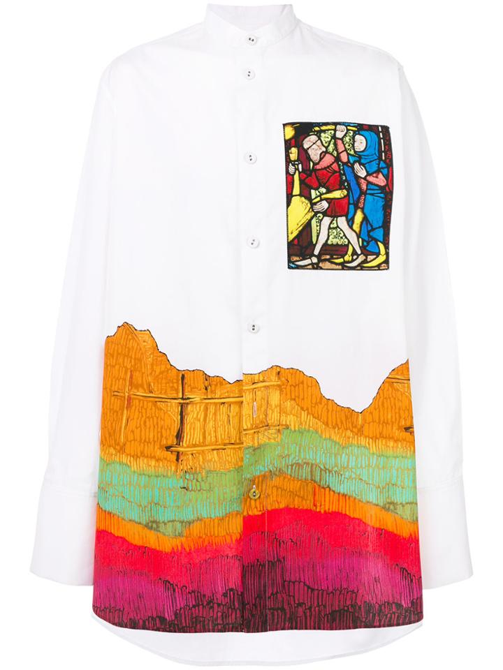 Jw Anderson Printed Mandarin Collar Shirt - White