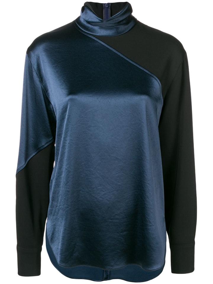 Cédric Charlier Satin High-neck Blouse - Blue