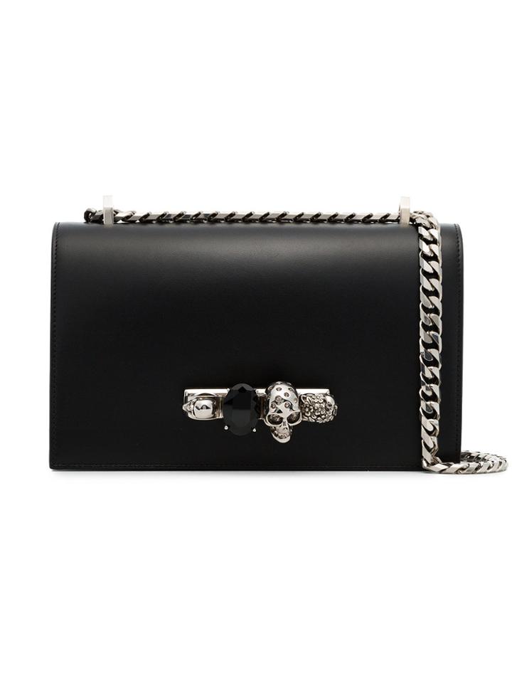 Alexander Mcqueen Black Jewelled Leather Satchel Bag