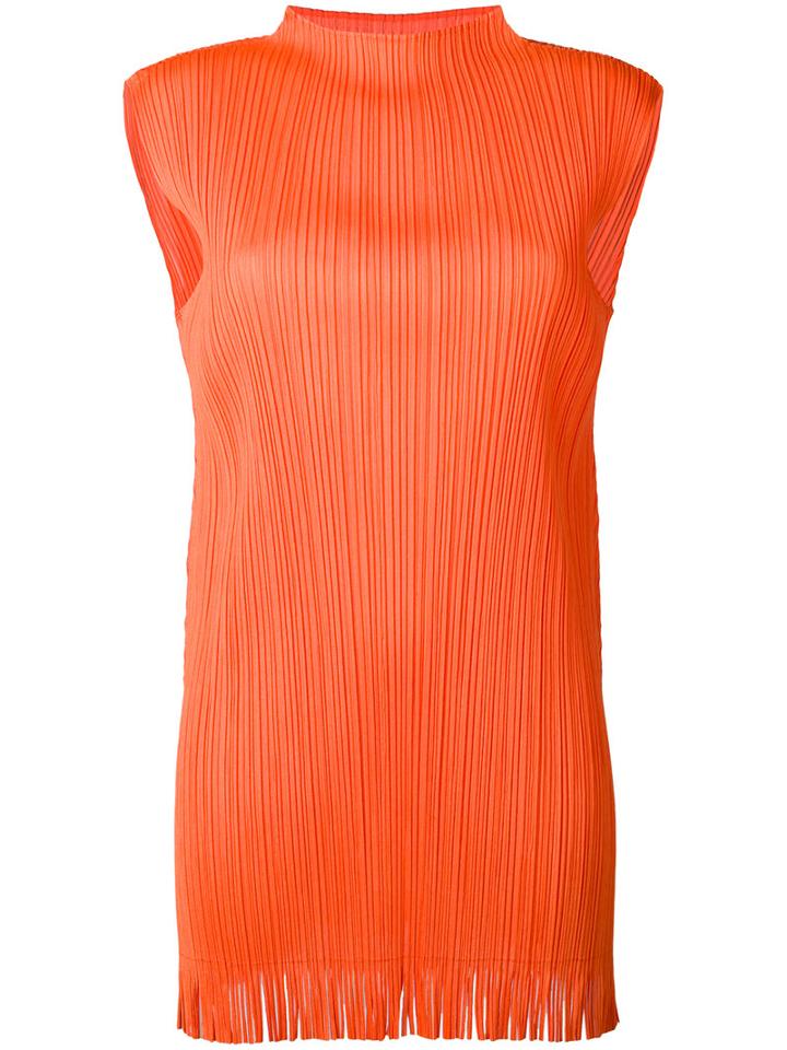 Pleats Please By Issey Miyake - Ribbed Fringed Tank - Women - Polyester - 5, Yellow/orange, Polyester