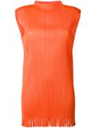 Pleats Please By Issey Miyake - Ribbed Fringed Tank - Women - Polyester - 5, Yellow/orange, Polyester