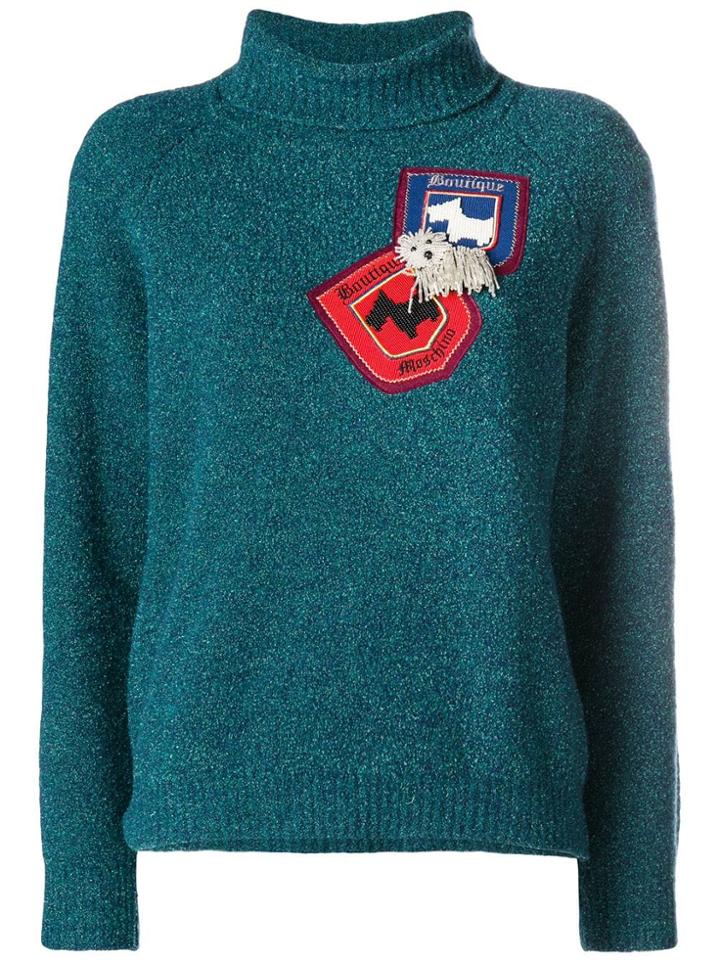Boutique Moschino Patch Knit Sweater - Blue