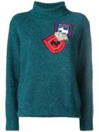 Boutique Moschino Patch Knit Sweater - Blue
