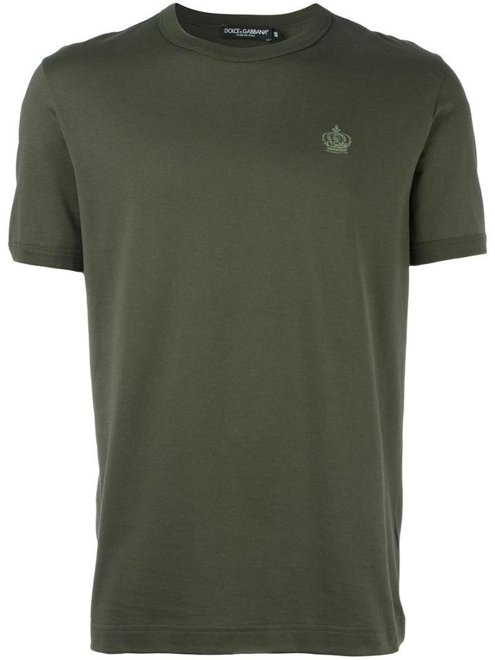 Dolce & Gabbana Embroidered Crown T-shirt, Men's, Size: 52, Green, Cotton