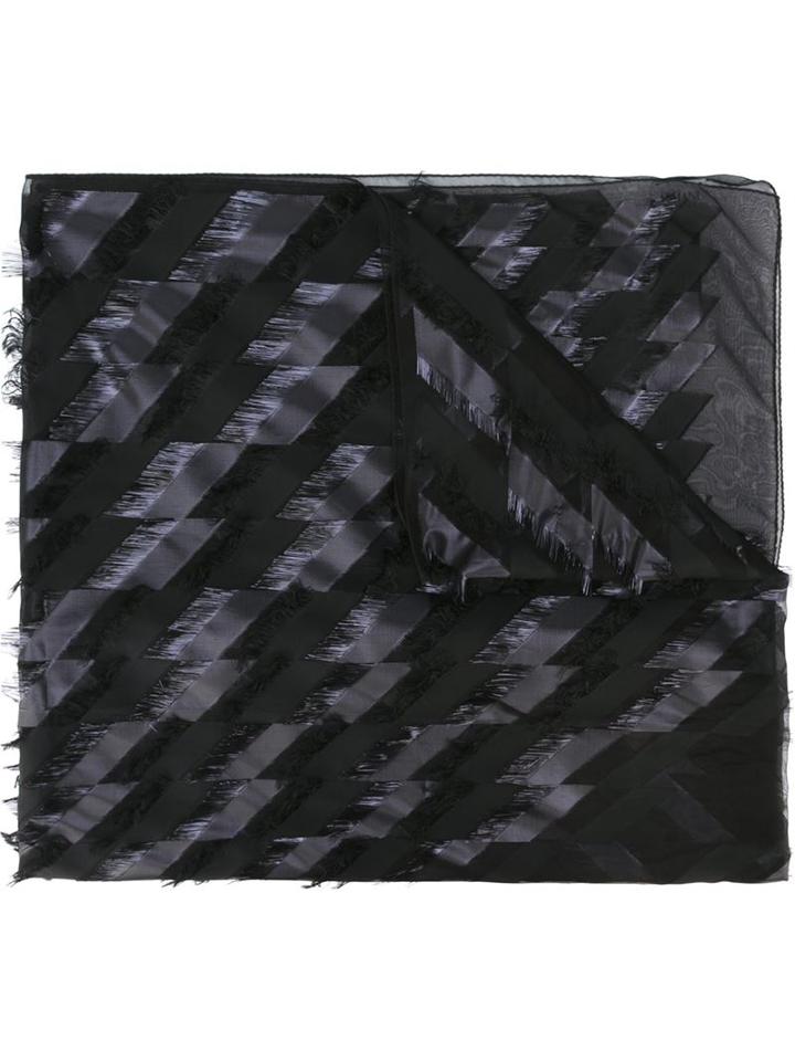 Armani Collezioni Frayed Diagonal Stripe Scarf