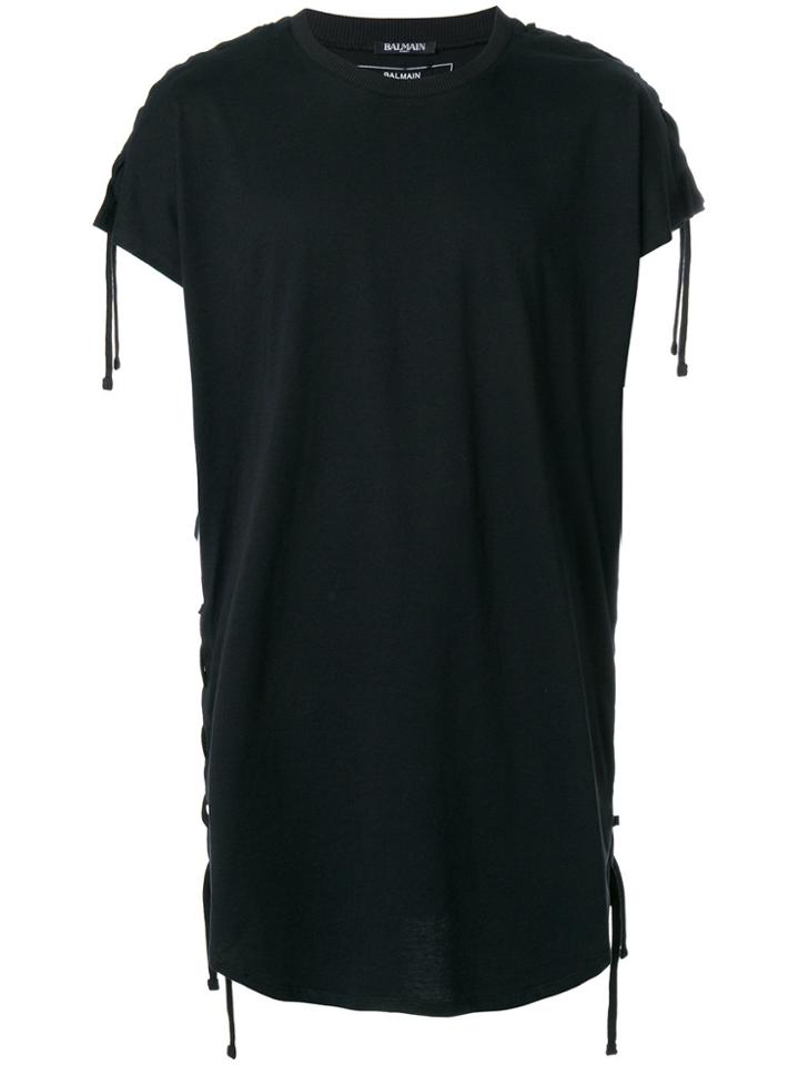 Balmain Lace-up Detail T-shirt - Black
