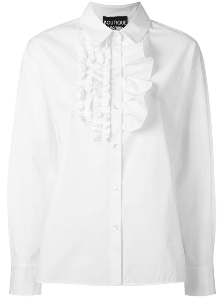 Boutique Moschino Ruffled Trim Shirt, Women's, Size: 40, White, Cotton/other Fibers