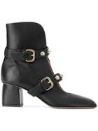 Red Valentino Pointed Buckled Ankle Boots - Black