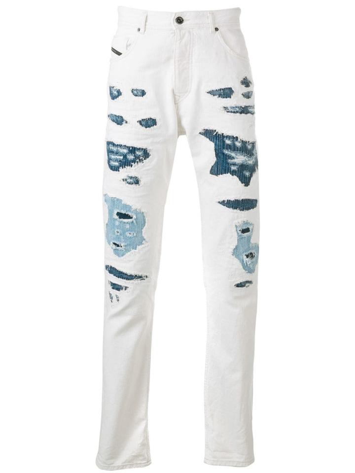Diesel Black Gold Deconstructed Regular Fit Jeans - White