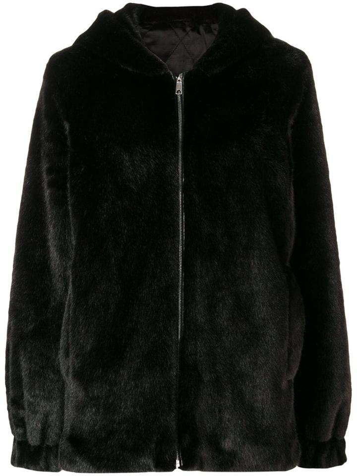 Helmut Lang Hooded Faux Fur Jacket - Black
