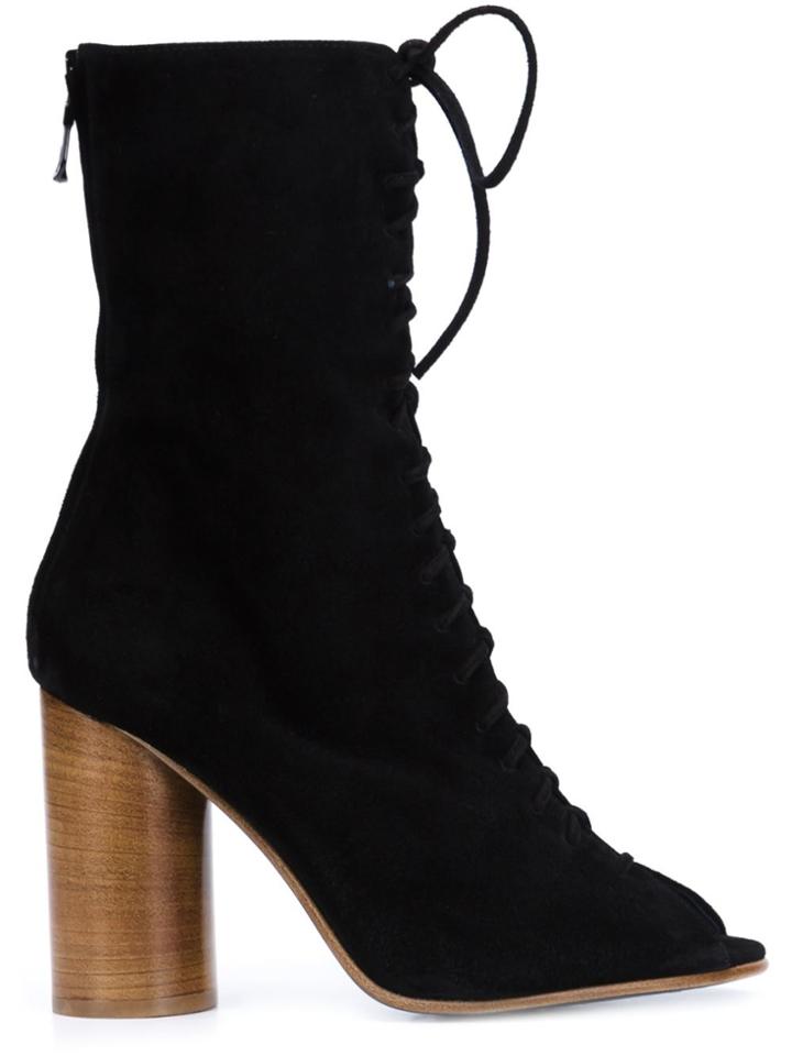 Valas Peep-toe Lace-up Boots - Black