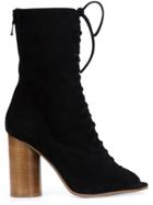 Valas Peep-toe Lace-up Boots - Black