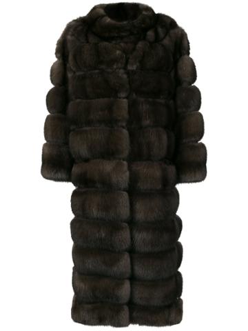 Simonetta Ravizza Long Panelled Fur Coat - Brown