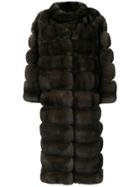 Simonetta Ravizza Long Panelled Fur Coat - Brown