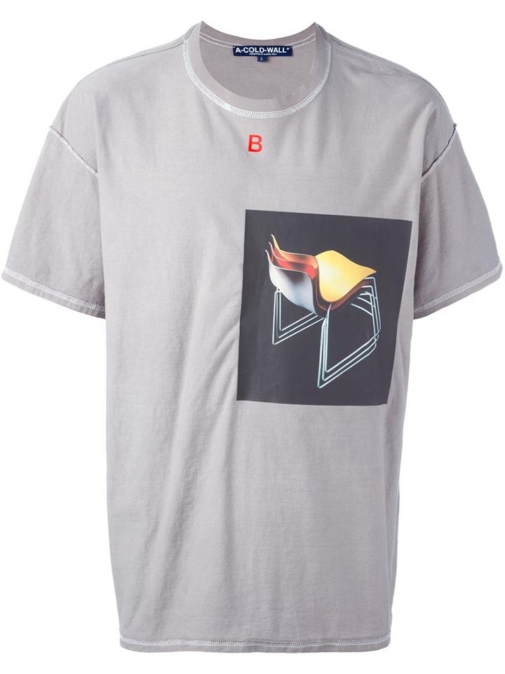 A-cold-wall* Front Print T-shirt, Men's, Size: Medium, Grey, Cotton