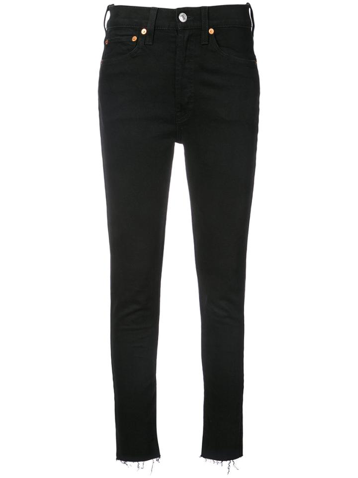 Re/done Frayed High Waisted Skinny Jeans - Black