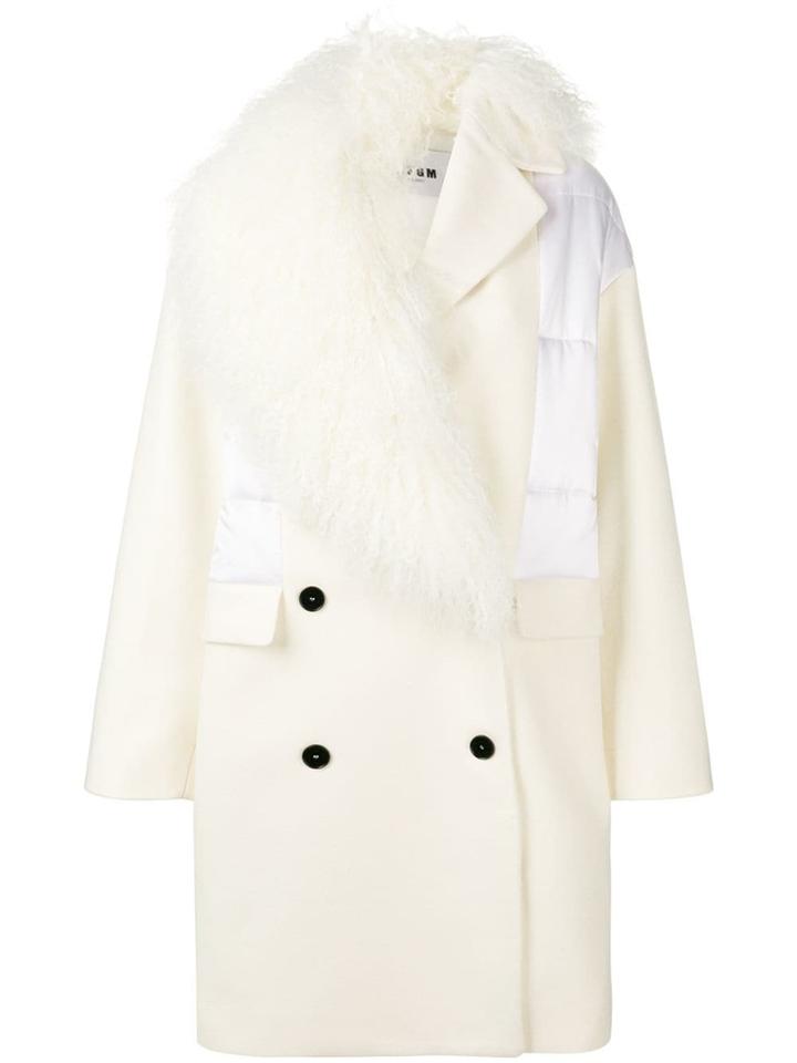Msgm Lamb Fur Trim Coat - White