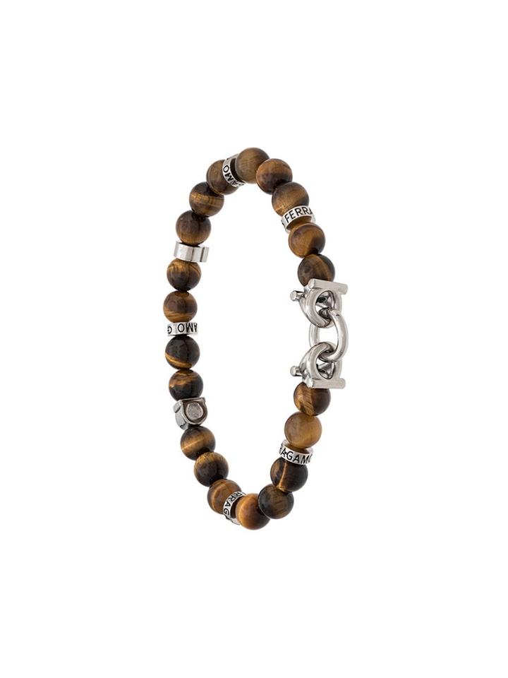 Salvatore Ferragamo Semi-precious Stone And Gancini Bracelet - Brown