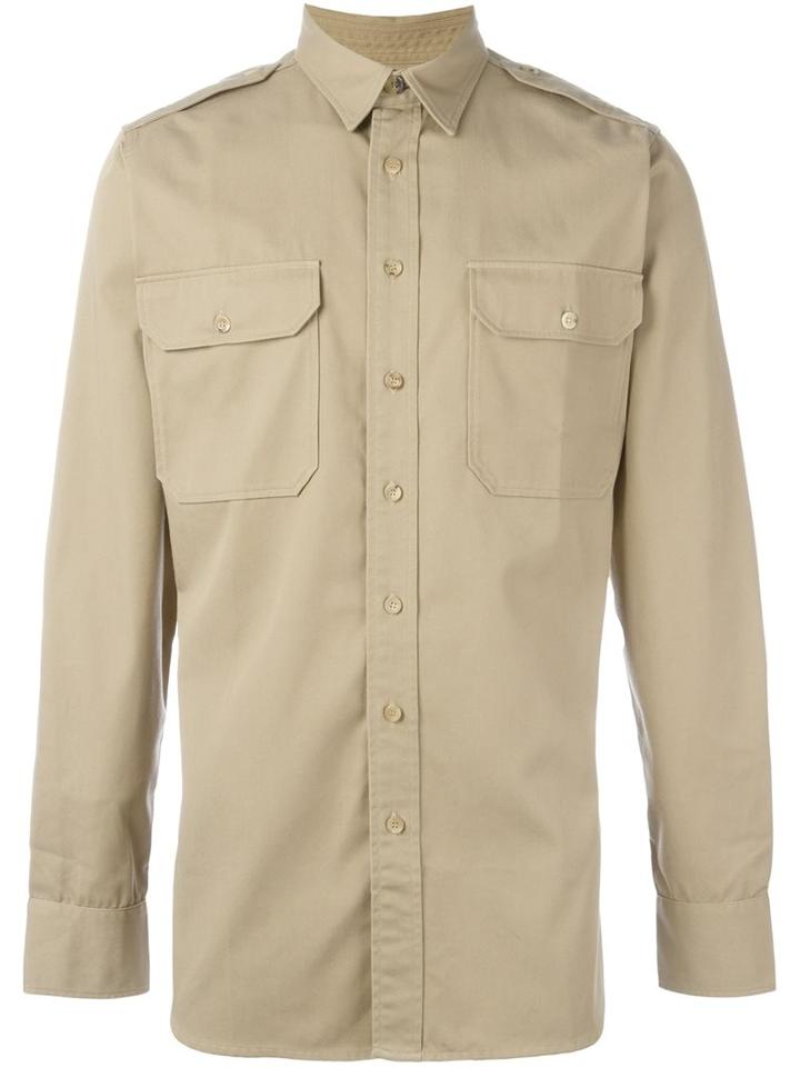 Palm Angels Skull Print Shirt Jacket, Men's, Size: 48, Nude/neutrals, Polyester/cotton