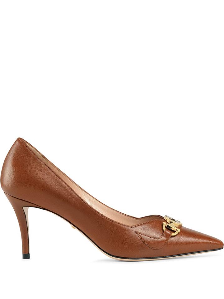 Gucci Logo Plaque 75mm Pumps - Brown