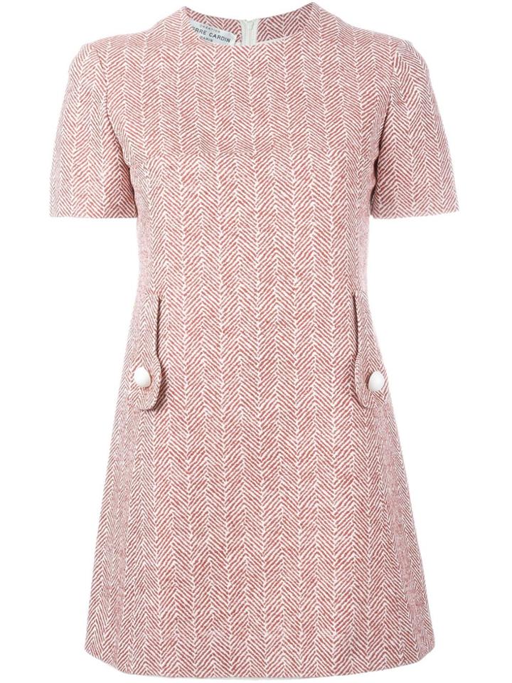 Pierre Cardin Vintage Herringbone Print Dress - Red