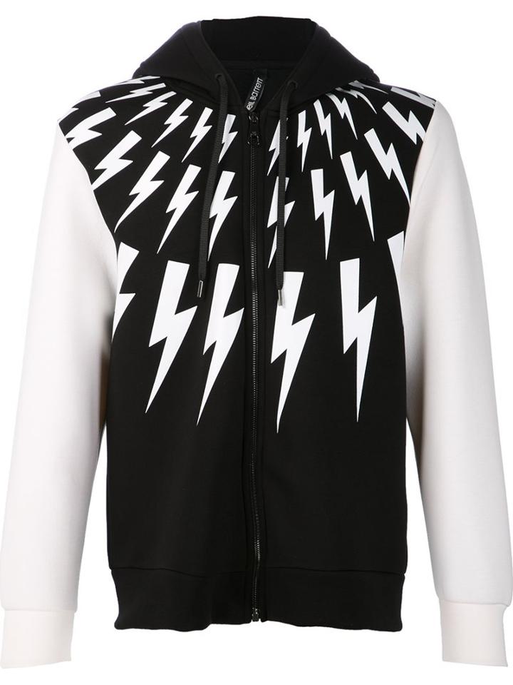Neil Barrett Lightning Bolt Print Hoodie, Men's, Size: Small, Black, Cotton/spandex/elastane/lyocell/viscose