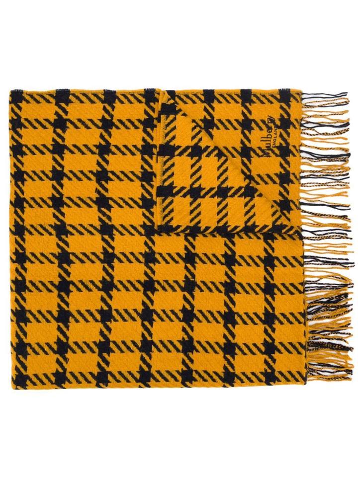 Mulberry Houndstooth Fringed Shawl - Yellow