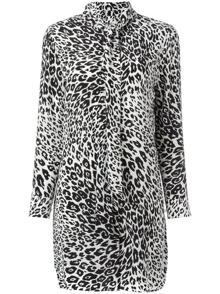 Equipment Leopard Print Pussybow Dress, Women's, Size: Large, Black, Silk