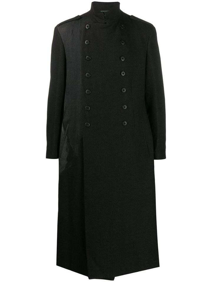Yohji Yamamoto Houndstooth Double Breasted Coat - Black