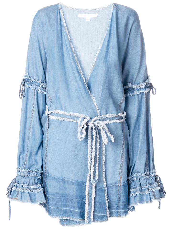 Jonathan Simkhai Fringed Wrap Front Denim Jacket - Blue