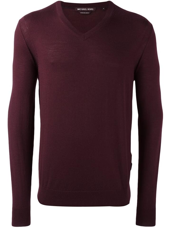 Michael Kors V-neck Pullover, Men's, Size: Xxl, Red, Merino