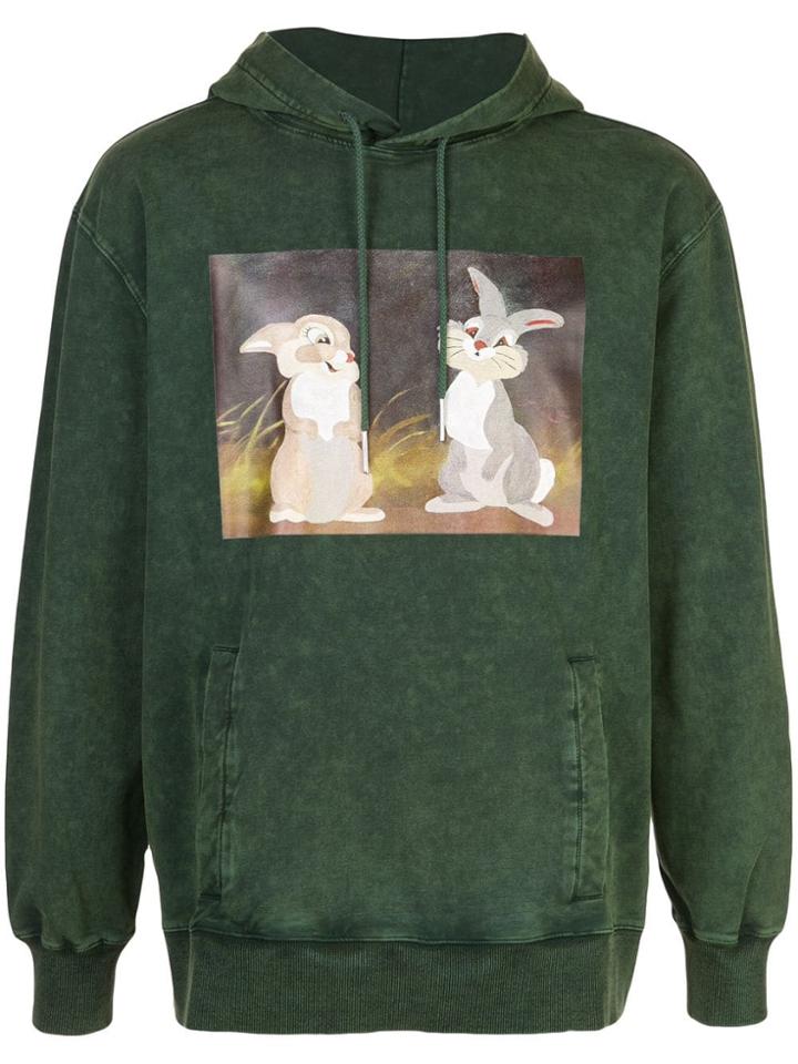 Rochambeau Rabbit Print Hoodie - Green