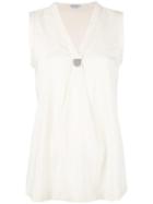 Brunello Cucinelli V Neck Blouse, Women's, Size: Large, White, Silk/spandex/elastane
