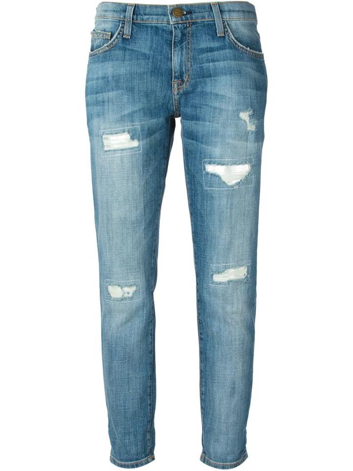 Current/elliott Cropped Distressed Jeans, Women's, Size: 27, Blue, Cotton/spandex/elastane