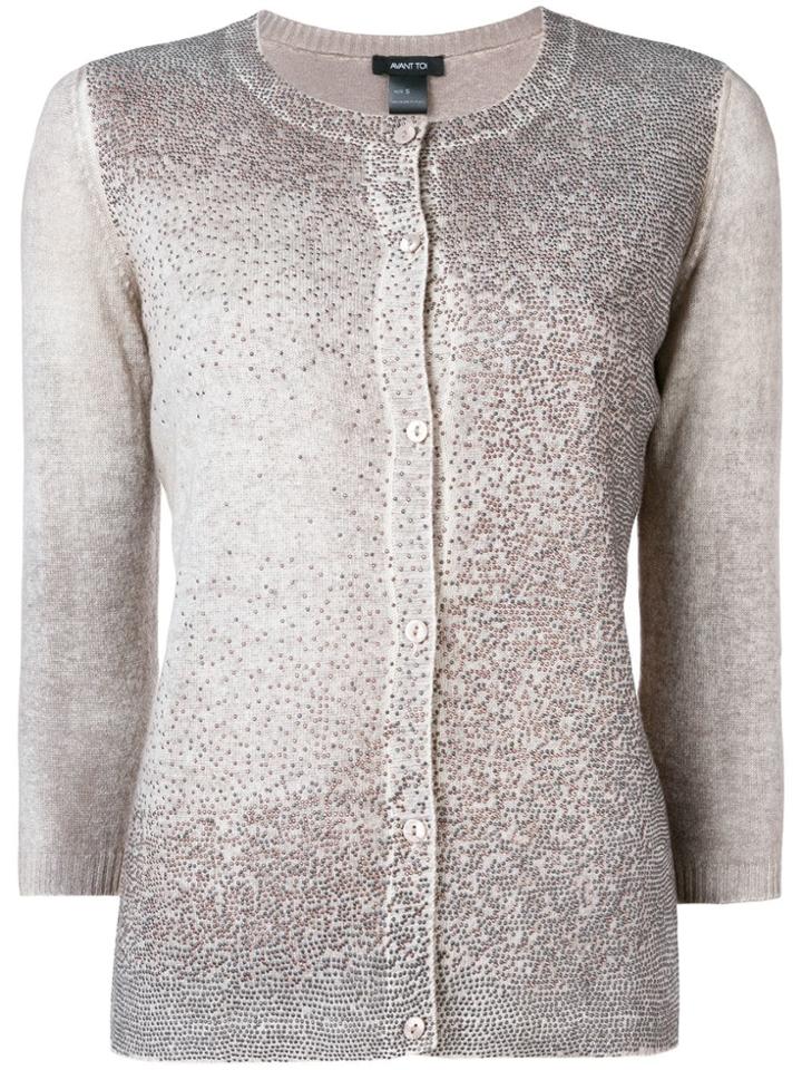Avant Toi Rhinestonecropped Sleeve Cardigan - Nude & Neutrals