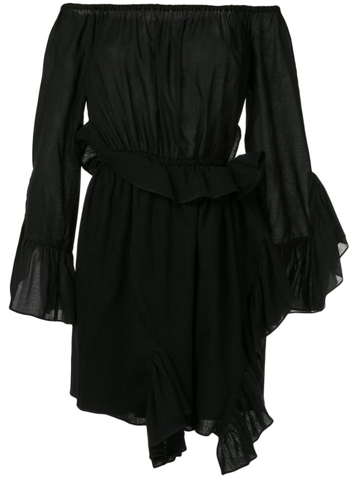 Goen.j Off-the-shoulder Shirred Wrap Dress - Black