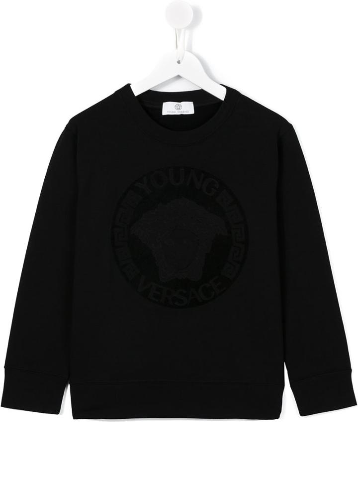 Young Versace Flocked Logo Sweatshirt, Boy's, Size: 11 Yrs, Black