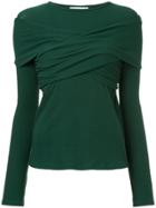 Le Ciel Bleu Wrap Fitted Ribbed Top - Green