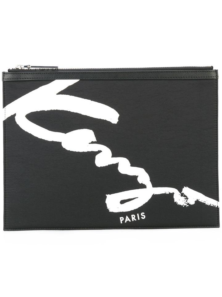 Kenzo Printed Twill Pouch, Adult Unisex, Black, Polyester/nylon/polyurethane