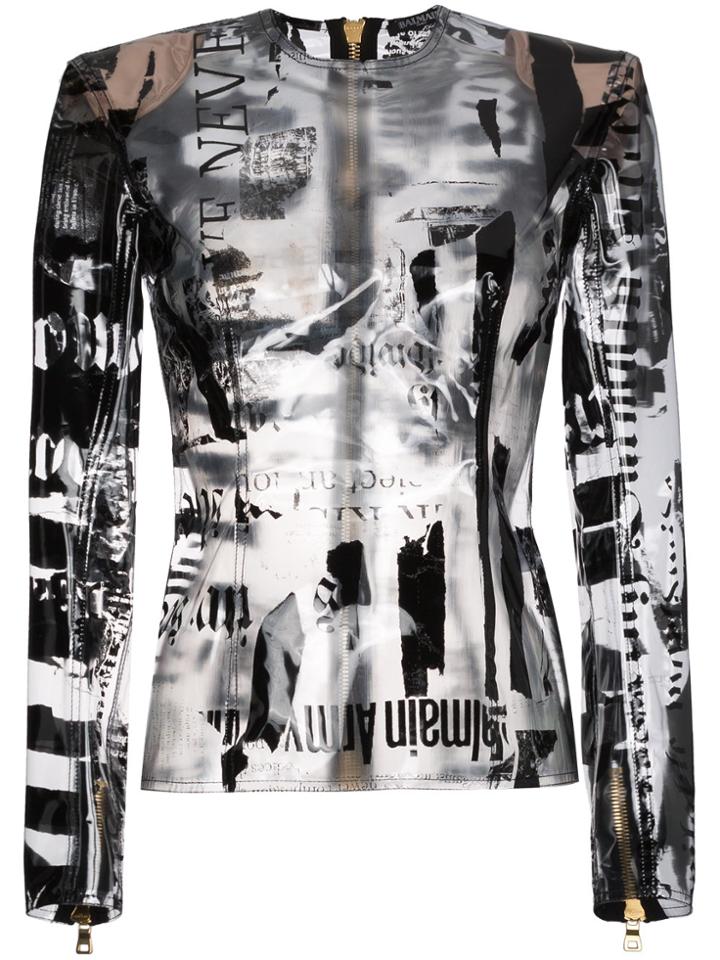 Balmain Newspaper Print Long Sleeve Top - Nude & Neutrals