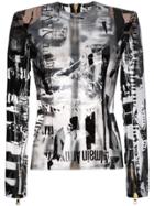 Balmain Newspaper Print Long Sleeve Top - Nude & Neutrals