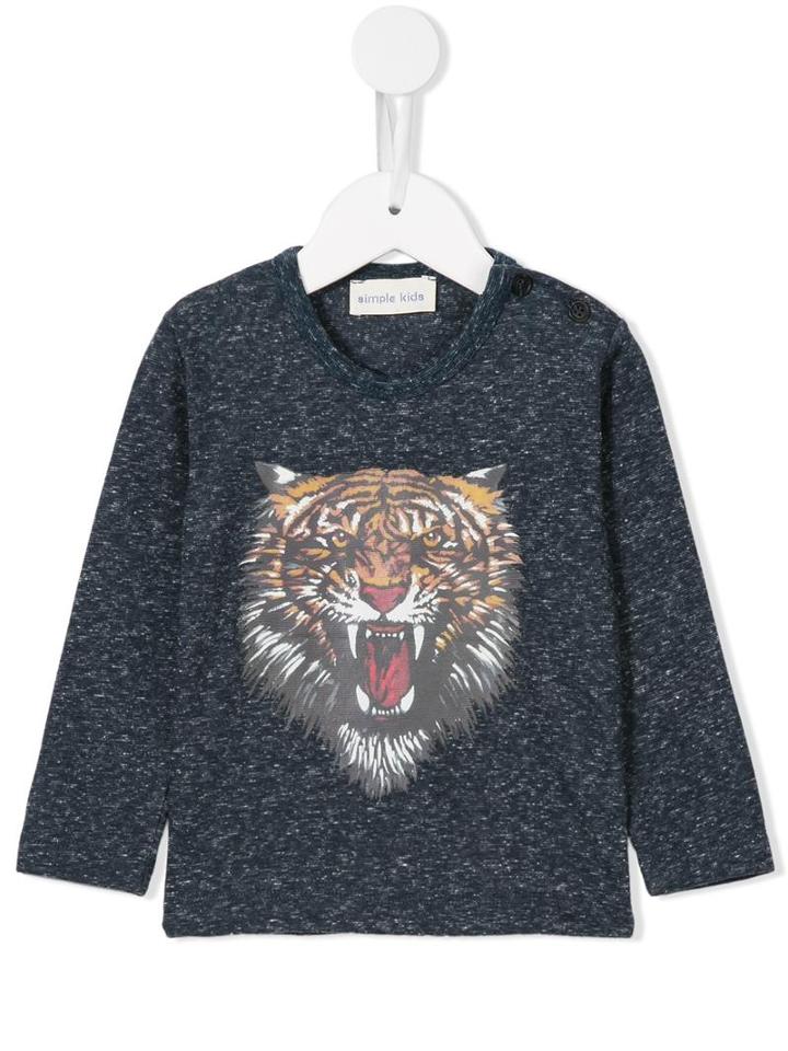 Simple Kids - Tiger Print T-shirt - Kids - Cotton/polyester - 12 Mth, Blue