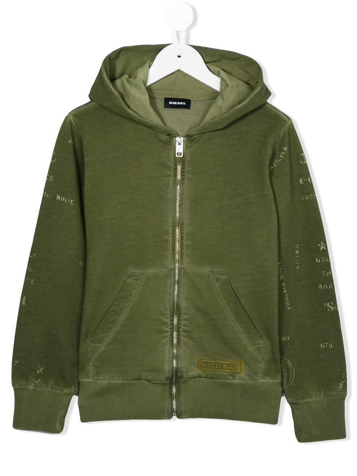 Diesel Kids - Distressed Military Hoodie - Kids - Cotton - 6 Yrs, Green