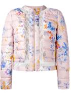 Blumarine Floral Print Open Lace Panel Detail Puffer Jacket