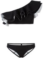 Lisa Marie Fernandez Double Ruffle Bikini, Women's, Size: 2, Black, Nylon/spandex/elastane