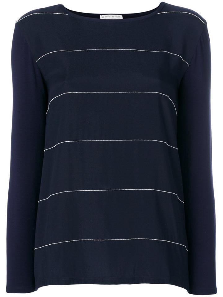 Le Tricot Perugia - Striped Knit Top - Women - Spandex/elastane/viscose - S, Blue, Spandex/elastane/viscose