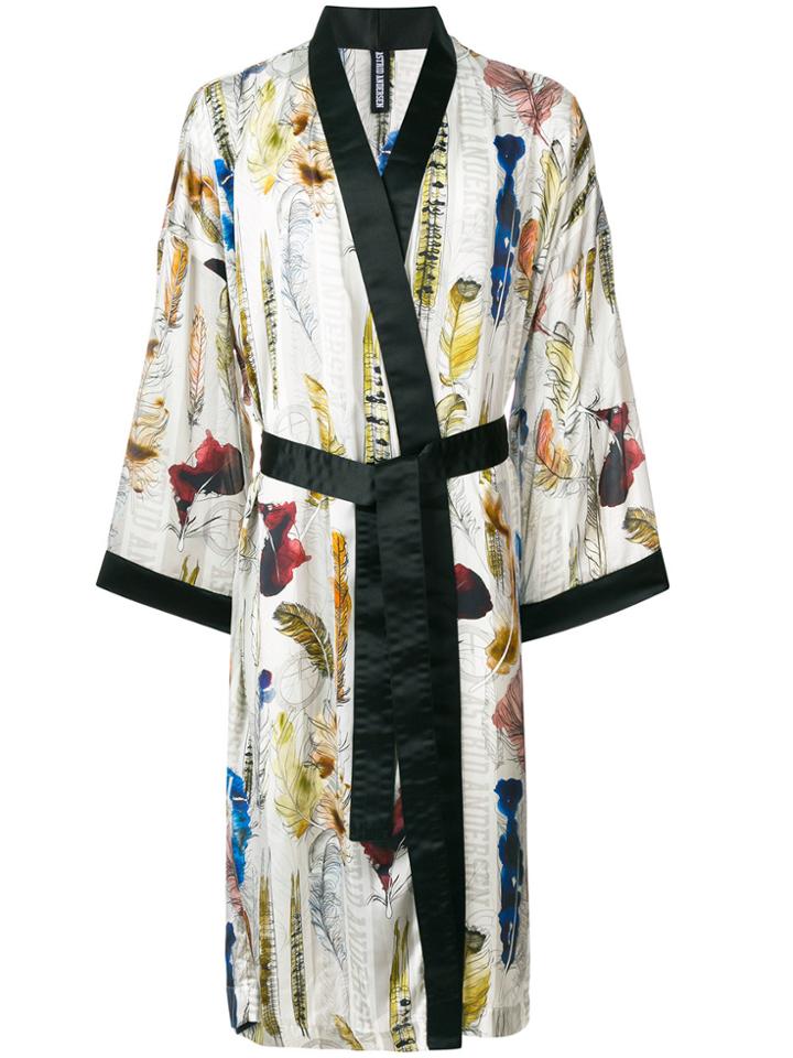 Astrid Andersen Satin Feather Print Kimono - White