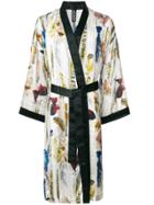 Astrid Andersen Satin Feather Print Kimono - White